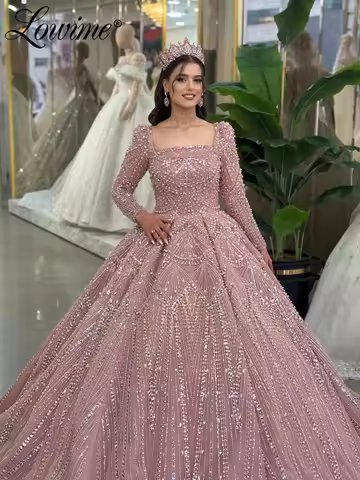 Blush Pink Long Sleeves Evening Dress Robe De Soir&eacute;e Customized Arabic Dubai Elegant Prom Dresses 2026 Puffy Wedding Party Dress