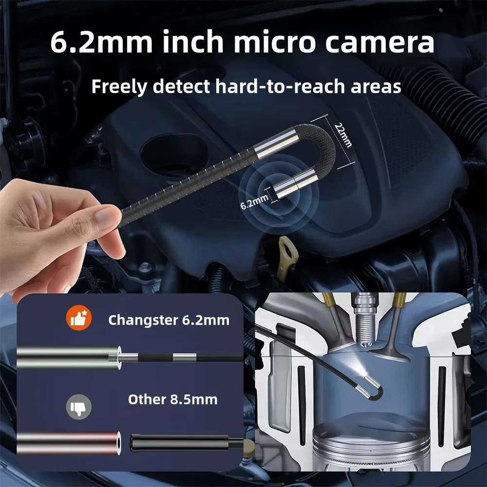 7-inch Screen 6.5/6.2/3.9MM Single/Dual Lens 1080P HD 360° Steering Endoscope HD Camera for Car Maintenance Engine Detection