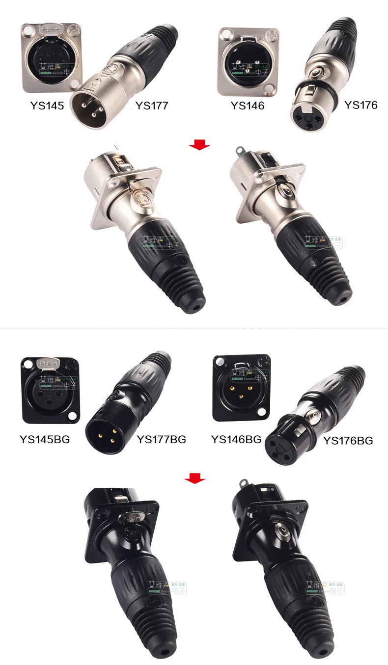 XLR 3-Pin Stecker & Buchse Einbau-Audioanschlüsse - Kupferkontakt Metallbuchse für Mikrofon/Professionelles Audio Schwarz/Silber – Detail 23