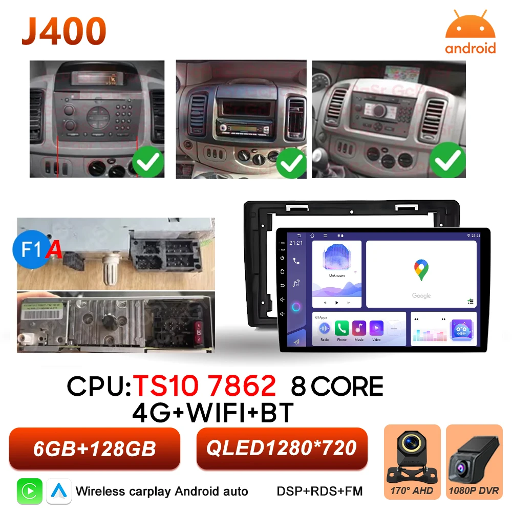 Android 16 autoradio voor Renault Trafic 2, Opel Vivaro A en Nissan Primastar 2001-2014, multimediaspeler met Carplay en GPS-stereo
