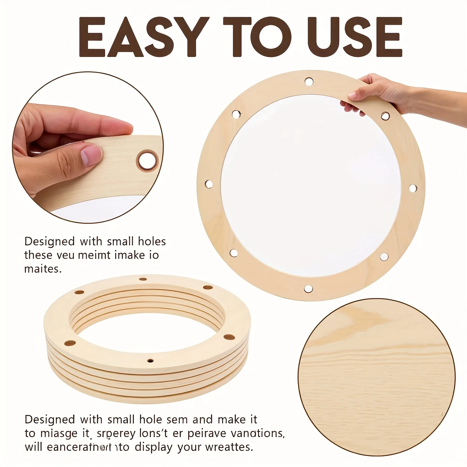 6pcs 11.81 Inch Wooden Wreath Rings, Wood Wreath Form with Holes, Hanging Thickness Floral Hoop Wreath Frame for Wedding
