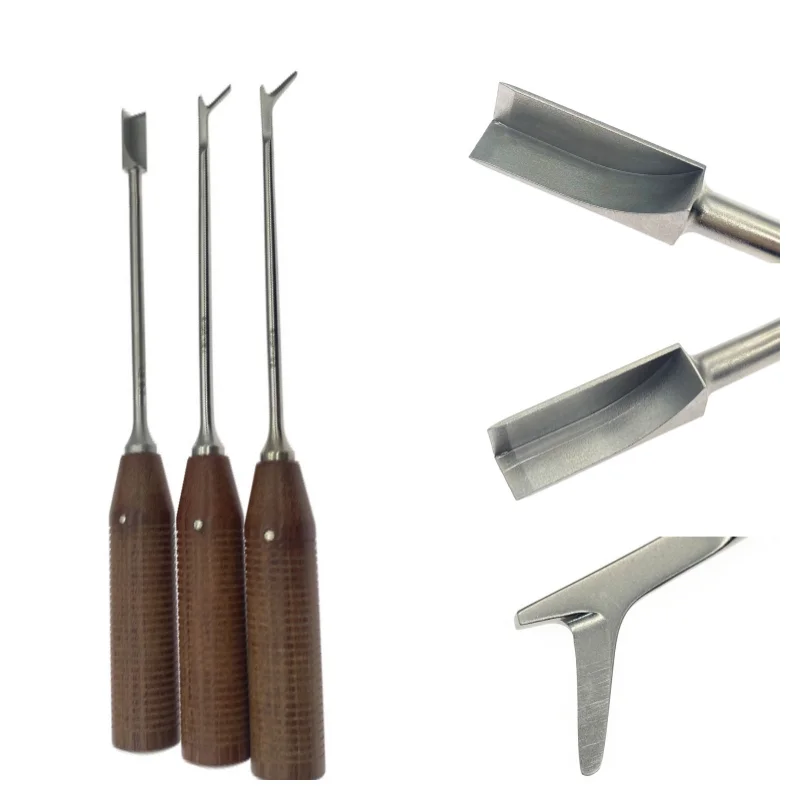 Coluchillos ortopédicos para osteotomas ósea en forma de L y Y con mango de madera, instrumentos quirúrgicos veterinarios para mascotas