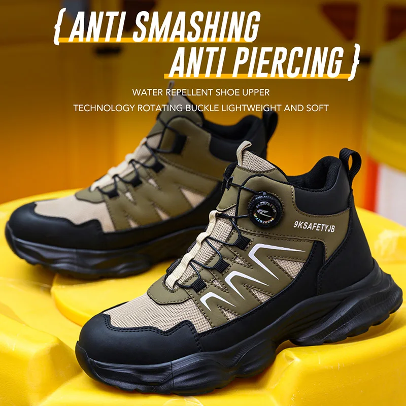 Rotating Button Safety  Work Boots for Men Shoes Steel Toe Work Sneakers Puncture-Proof Indestructible Construction Shoes