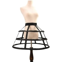 Women Black 3 Hoops Waistband Hollow Cage Skirt Petticoats Underskirt Crinoline for Evening Party Wedding