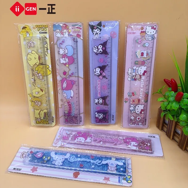 24pcs/set Sanrio Ruler Kawaii Cartoon Melody Kuromi 20cm Diy Drawing Tools Students School Offices Stationery Supplies Wholesale