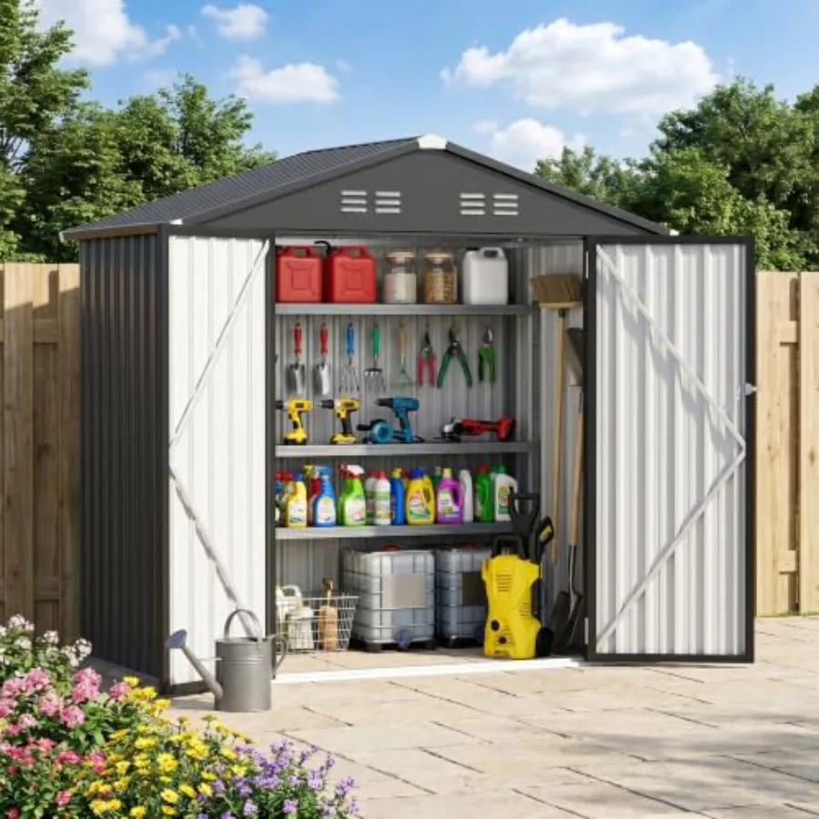 6 x 4 FT Storage Shed for outdoor use, galvanized steel material, gray color, rust-resistant sloping roof design
