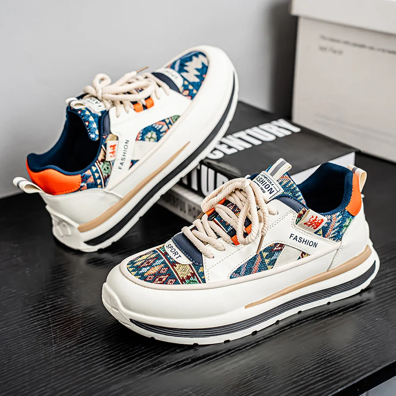 

Men's Fashion Trend Multi-color Flat Low-top Round-toe Lace-up Soft-soled Lightweight All-season Niche Casual Sports Shoes