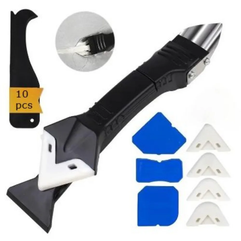 10 pcs Silicone Caulking Tool Kit，Glass Glue Angle Scraper,Floor Glue Scraper， Caulk Remover Tool, Stainless Steelhead Caulk Remover and Sealant Scraper, Caulk Remover for Kitchen，Bathroom，Window，Joint,