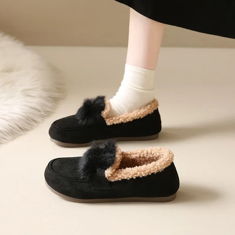 Woman winter cotton casuals shoes winter Round head flat bottom Athleisure boots Solid color soft comfortable warm Walking shoes