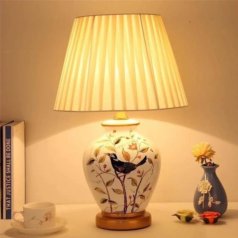 BELLE Contemporary ceramics Table Lamp American style Living Room Bedroom  Bedside Desk Light Hotel engineering Decorative