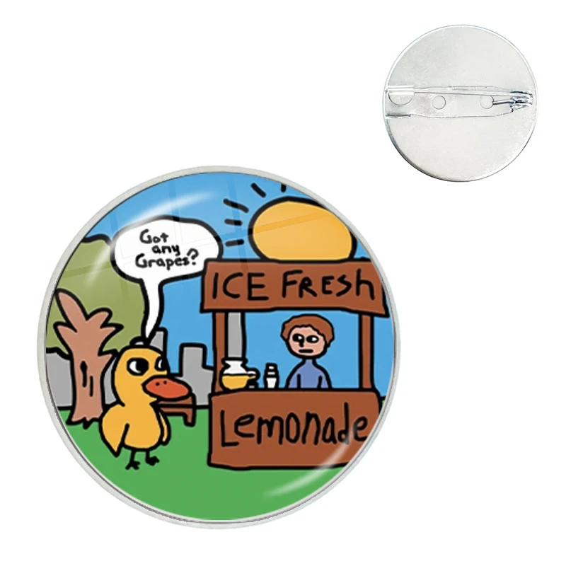 Ice Fresh Lemonade Got Any Grapes Duck Printed Pin Fashion Funny Story Cartoon The Duck Glass Brooches Lapel Bag Badge Pins