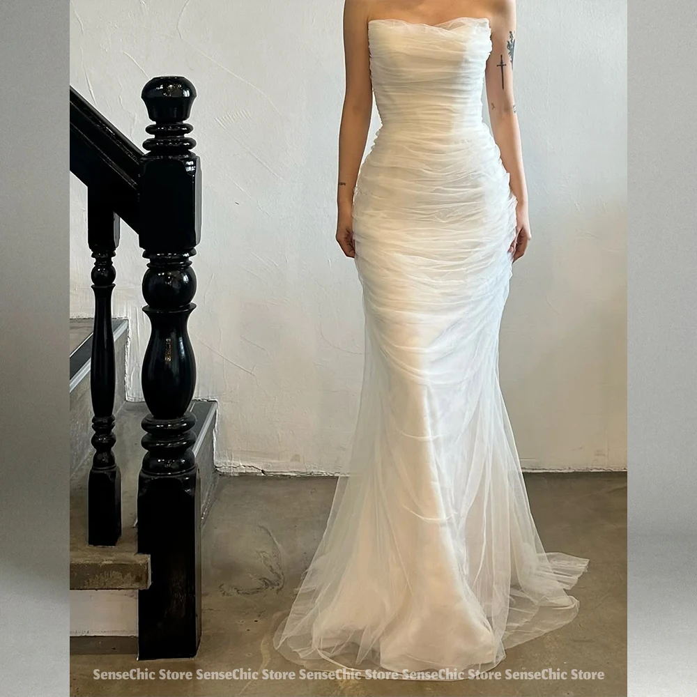 فستان الزفاف حورية البحر نمط كوريا تول بلا أكمام ألف خط حفلة كوريا صورة تبادل لاطلاق النار كوريا الزفاف فستان زي العرائس فستان مخصص