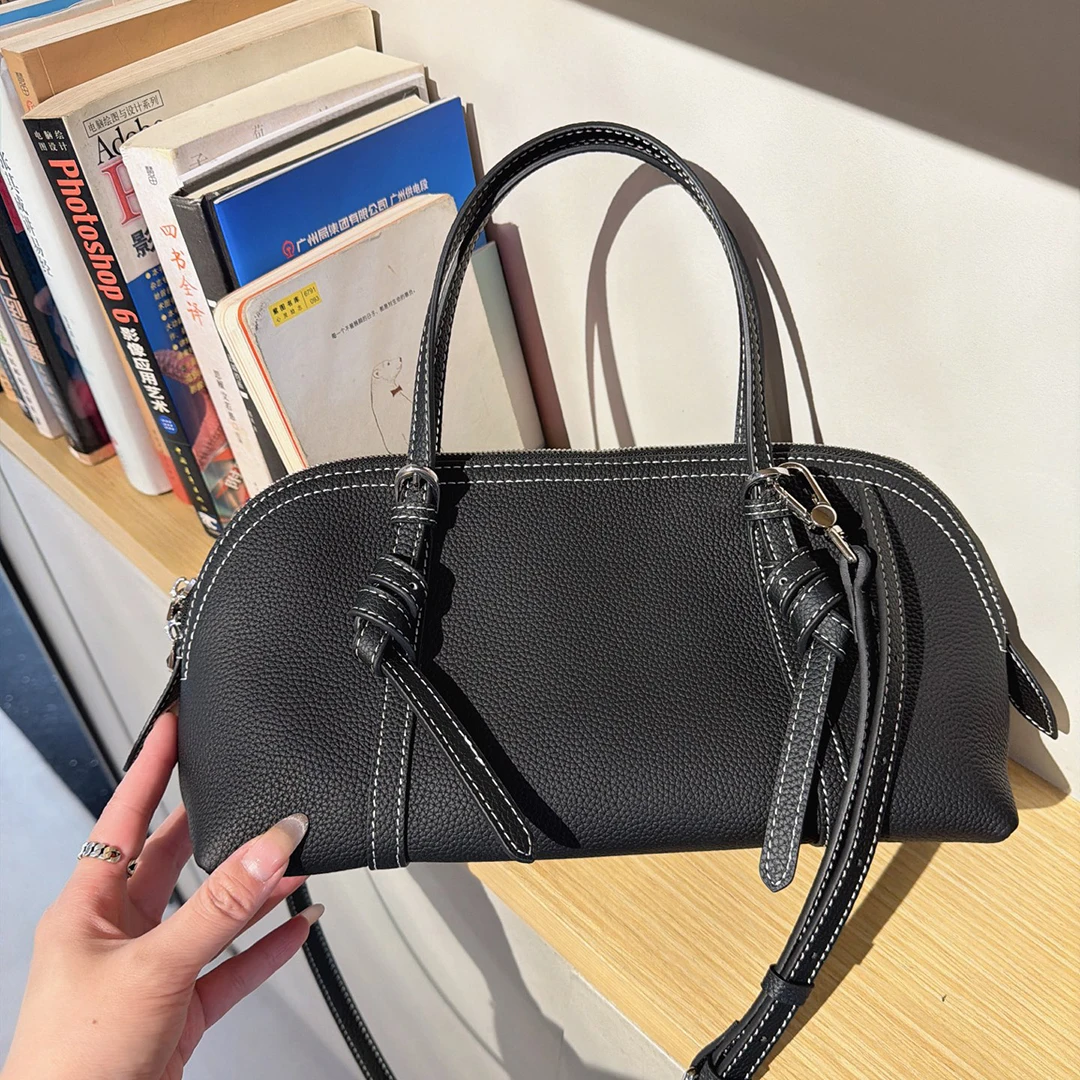 Mendy Women Leather Handbag Small Crossbody Shoulder Bag Genuine Leather Purse with Detachable Strap Double Handle Casual Daily