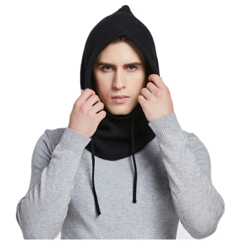 

Unisex Cashmere Bend Knit Hooded Hat Women Winter Neck Cover Balaclava Skullie Beanies Men Ear Face Protect Warm Woollen Caps