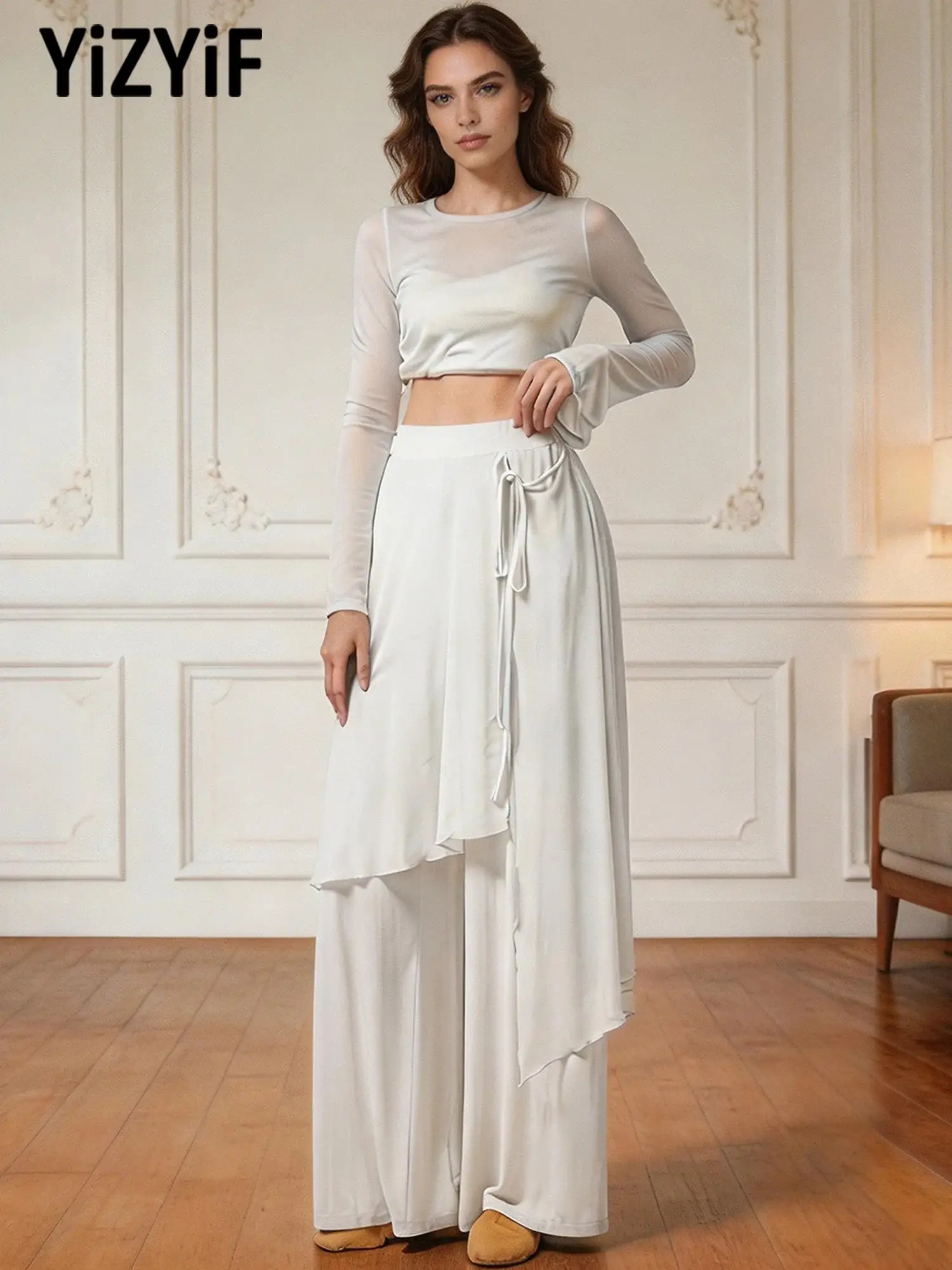 

Women Classical Dance Skirt Wide Leg High Waist Dance Pants Breathable Stretchy for Modern Lyrical Performance Practice Costume