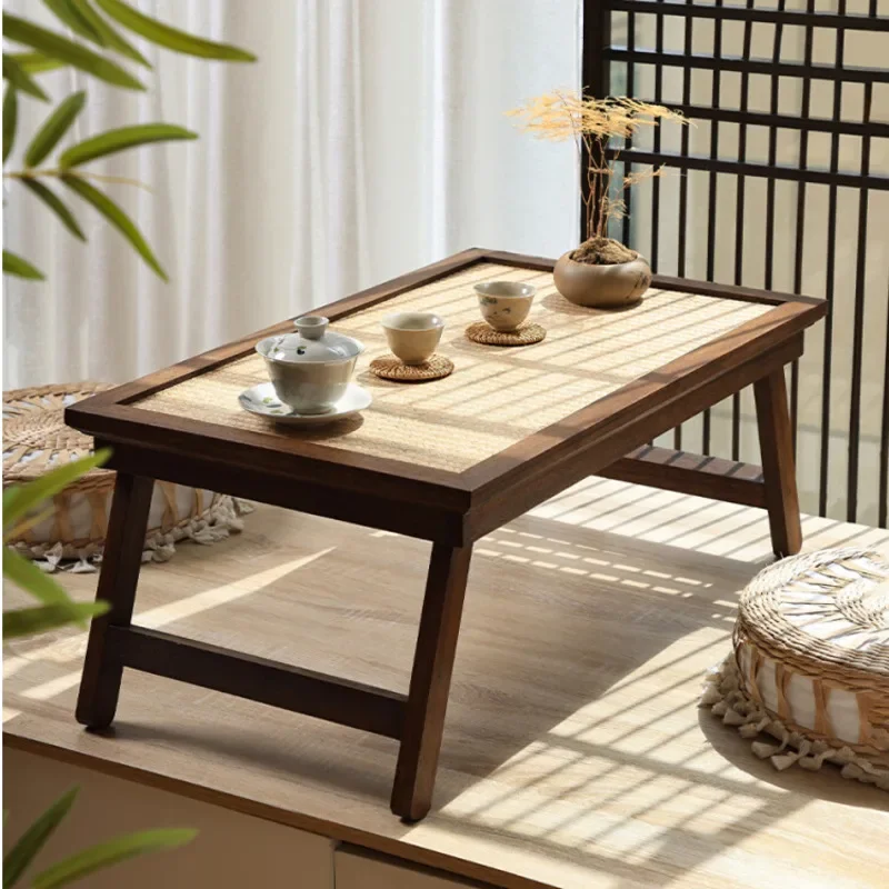 

Tatami Low Tea Table Foldable Balcony Floating Window Sitting Table Solid Wood Accent Tables Minimalist Relaxation Table