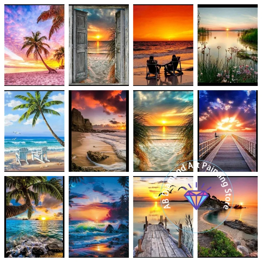 

Romantic Beach Sunset Scenery AB Diamond Painting Kit Square Round Diamond 5D DIY Mosaic Handmade Art Exquisite Gift Home Decor