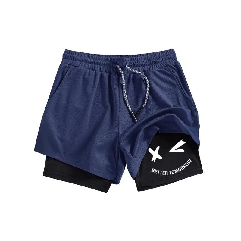 Workout Harajuk for Men's Summer Fitness Training Shorts 2-in-1 Double Layer Quick-Drying Running  with Phone Pocket Absorbing