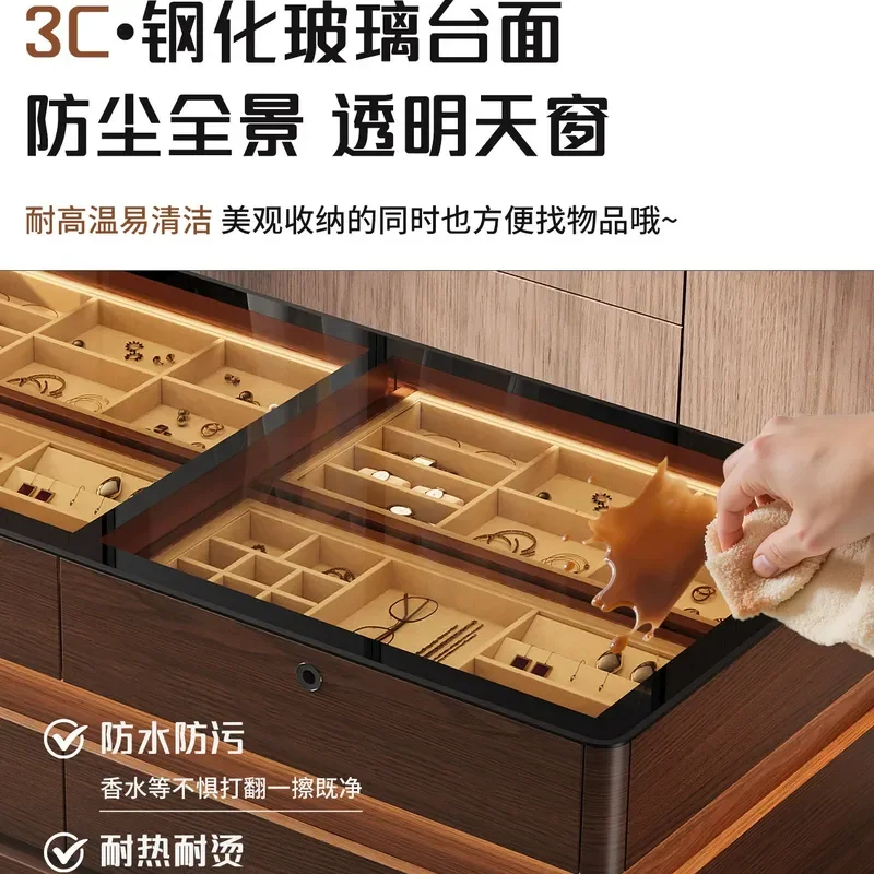 New High End Solid Wood Jewelry Storage Cabinet Multi Layer Drawer Large Capacity Log Style Cloakroom Organizer