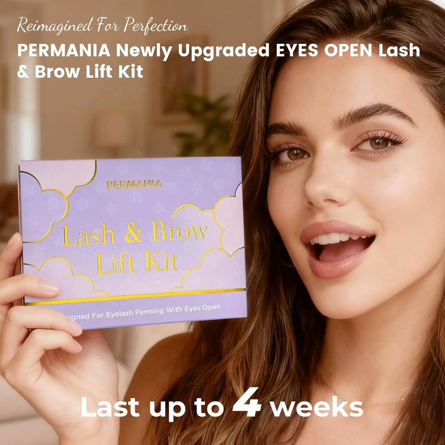 PERMANIA New Eyelash Lift Kit 2-in-1 Korean Eyelash Lift and Eyebrow Laminating Kit With Open Eyes Silicone Shields Soft Formula