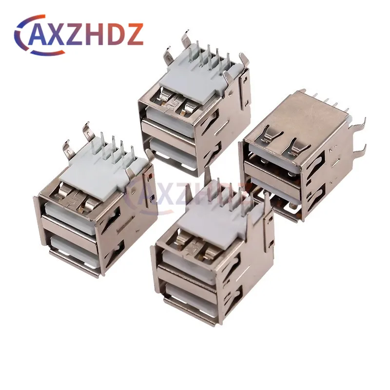 

5PCS 90 180 Degree USB Connector Female TypeA Dual USB Jack 4 Bent Feet Female Socket For Inference Charging