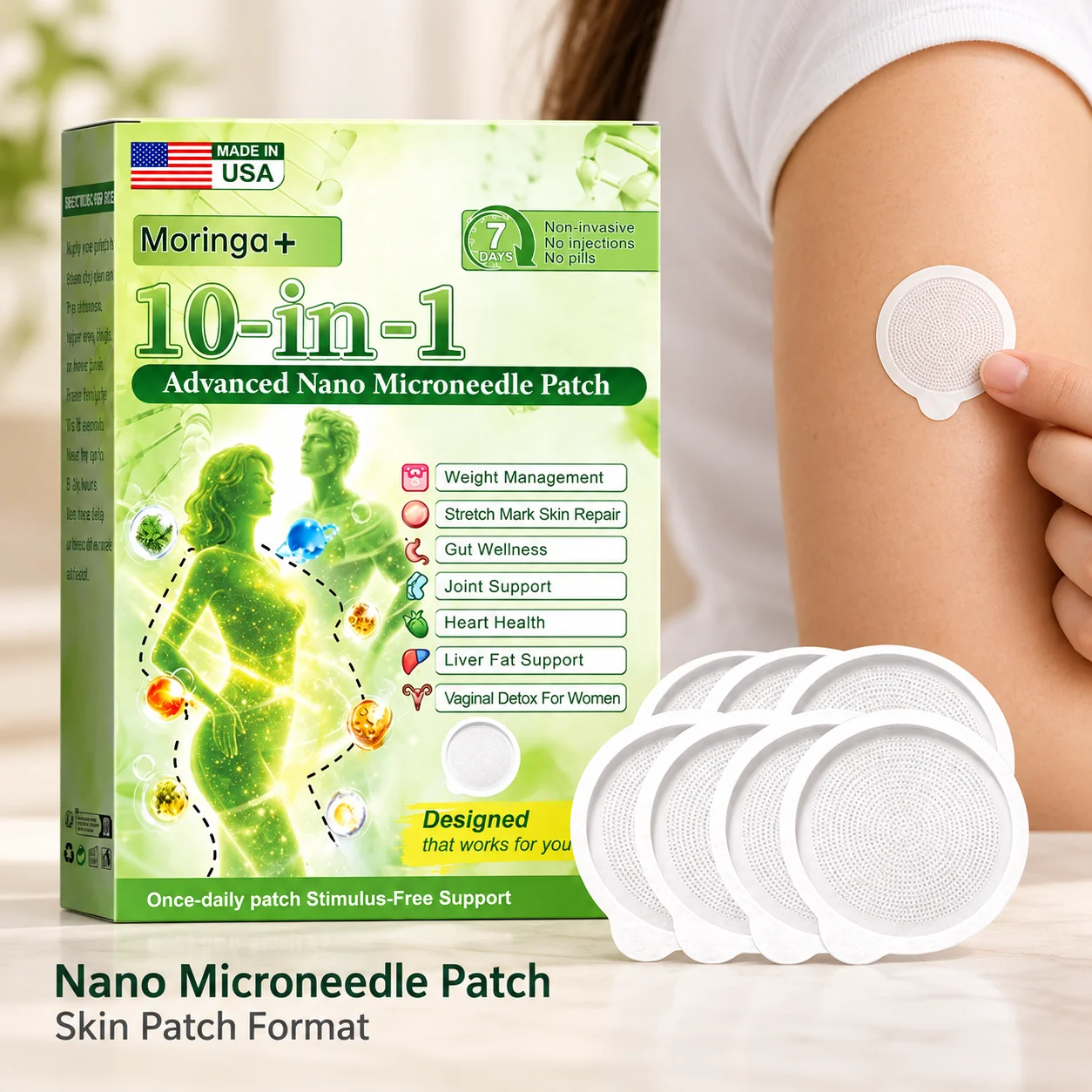White Nano Microneedle Patches With A Circular Shape And Gentle Formula For Men And Women Suitable For Use Across All Skin Types