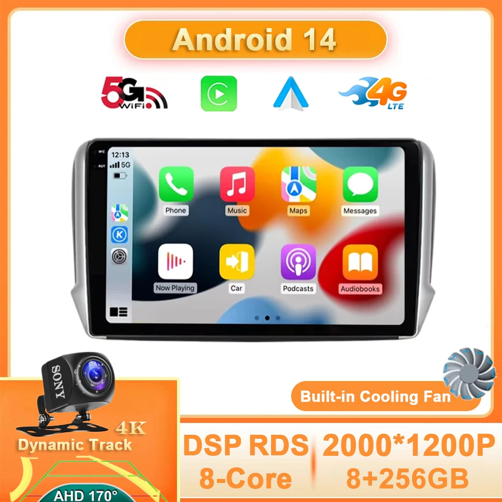 

Android 14 для Peugeot 2008 208 серии 2012 - 2018 автомобильное радио мультимедийный стерео видеоплеер навигация GPS Carplay Авто QLED 4G