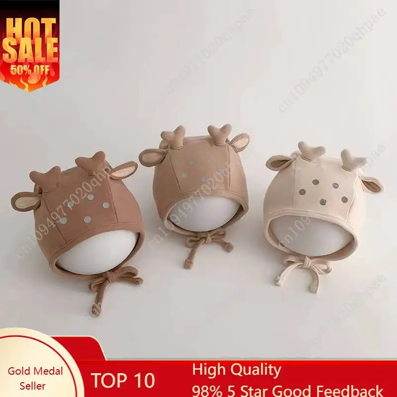 

Cute Deer Baby Ear Protection Cap Pure Cotton Newborn Fetal Hat Spring Autumn Kids Beanie Cartoon Infant Headwear Bonnet 0-18Mon