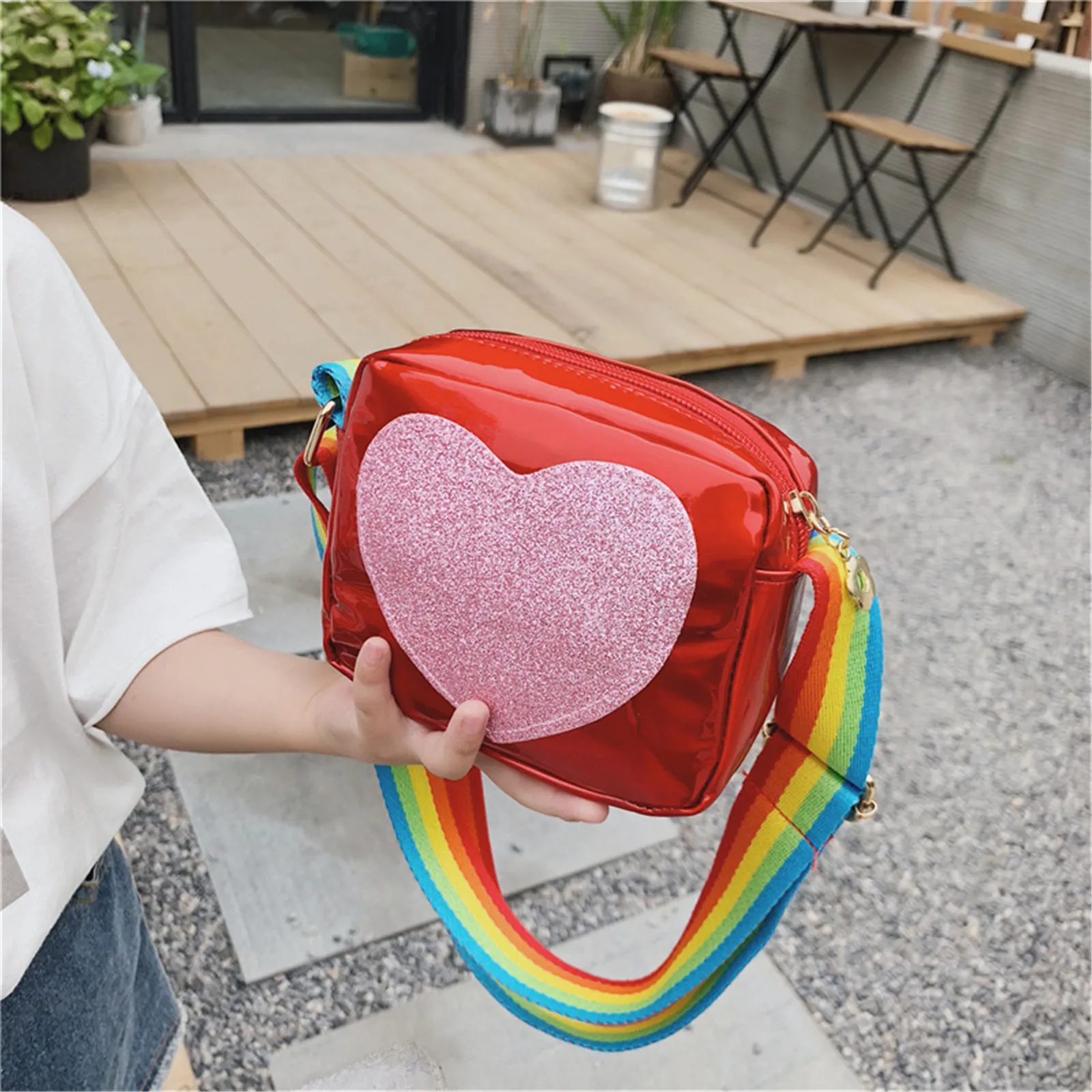 Rainbow Love Little Girls Mini Coin Purse Lovely Children\'S Small Square Shoulder Bags Pu Leather Baby Boys Kids Crossbody Bag