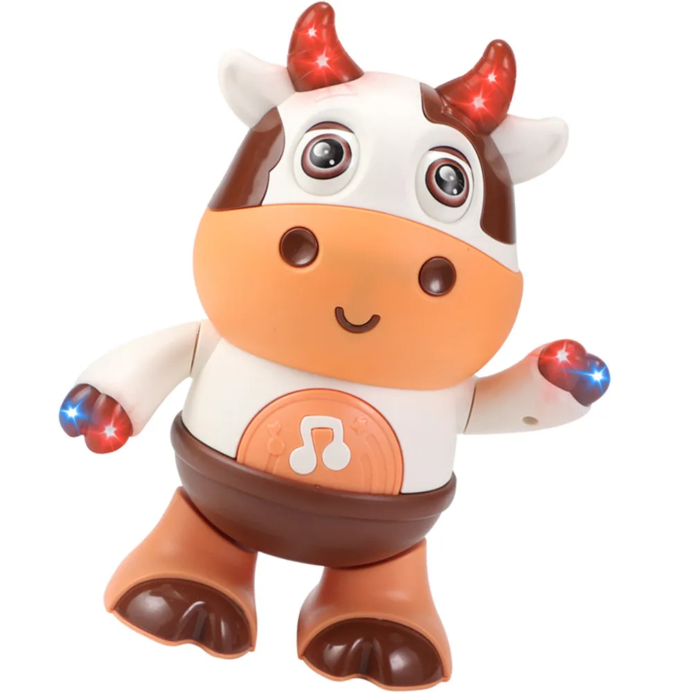 

Cow Shaped Music Dance Plaything with Light Sound Effects Wear-Resistant Safe Material for Toddlers Simple Control Interactive