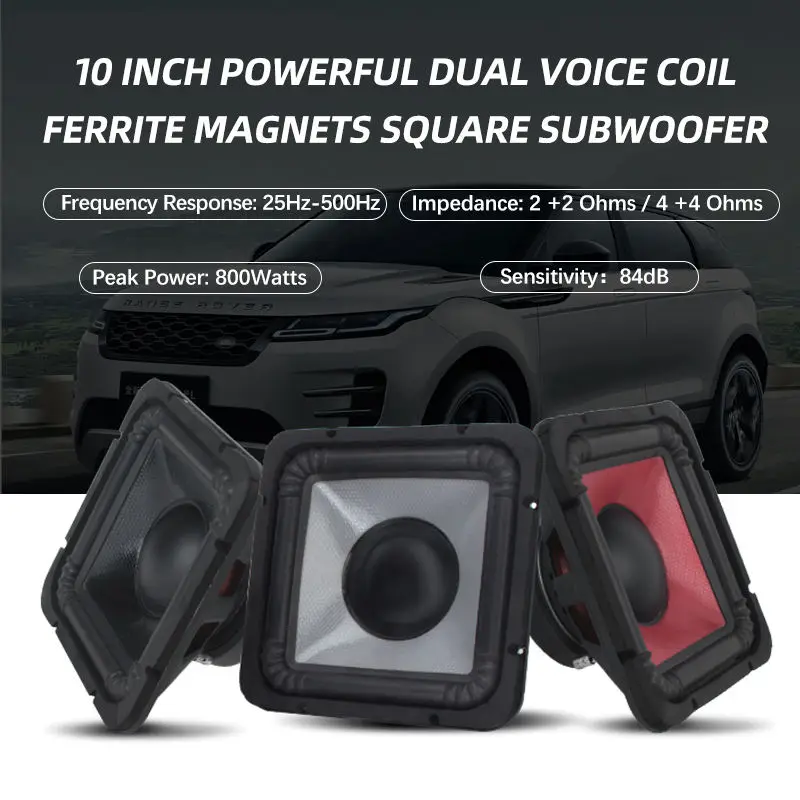 Zeming 10 Inch Square Dual Voice Coil Subwoofer 400 Watts RMS 4+4 Ohms Car Bass Speaker Car Subwoofer(random color)