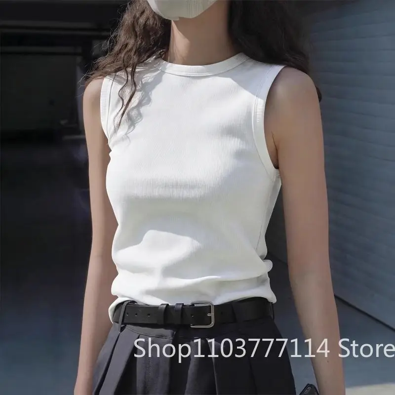 Damen Sommer Mode Rundhals Ärmellose Weste Weiche Einfarbige Trägerbluse Koreanische Version Schlanke Passform Vielseitige Damenkleidung – Detail 5