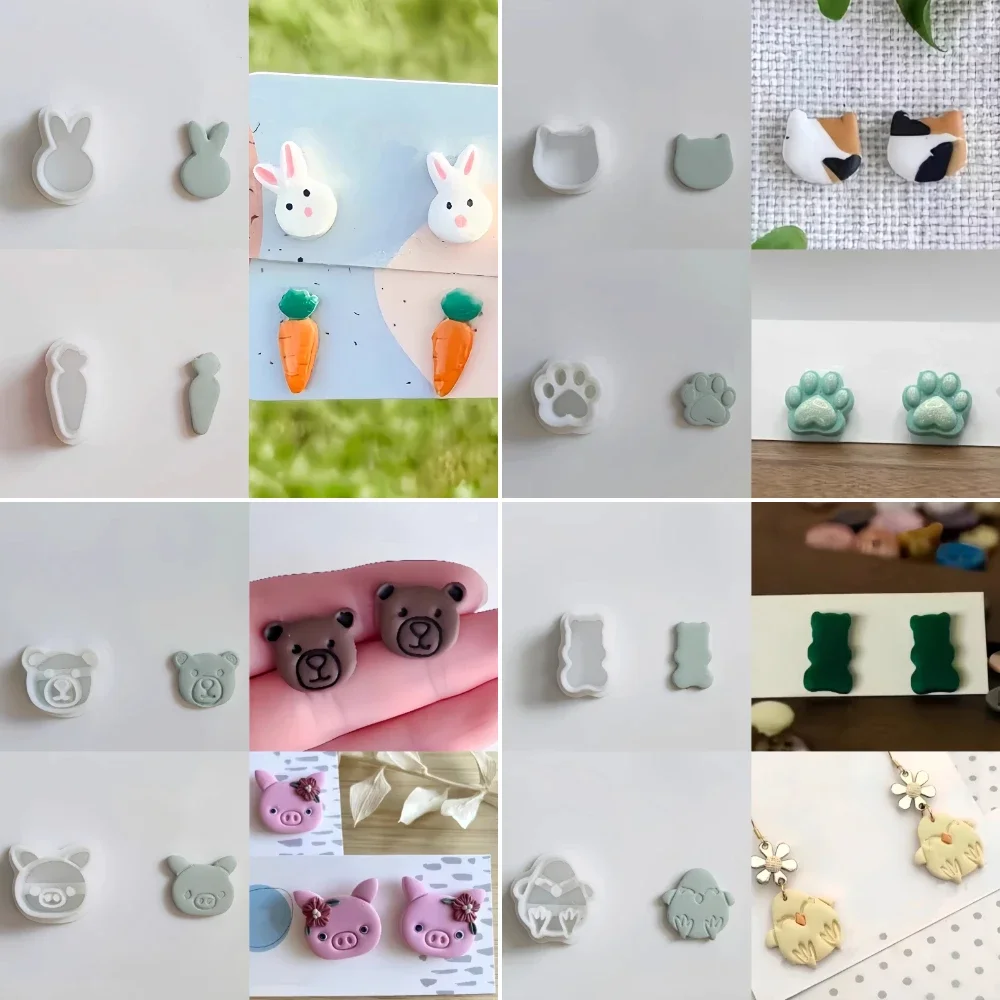 Cute Mini Animal Series Bear/Paw/Rabbit/Chick/Pig/Cat/Fish/Crab Shape Polymer Clay Cutting Molds For DIY Earrings Jewelry Making