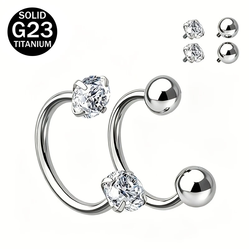 2pcs Titanium Hip-Hop Ball CZ Cartilage Stud Lip Ring 16G Hypoallergenic Ear Versatile Piercing Ear Jewelry Men Women Daily Wear