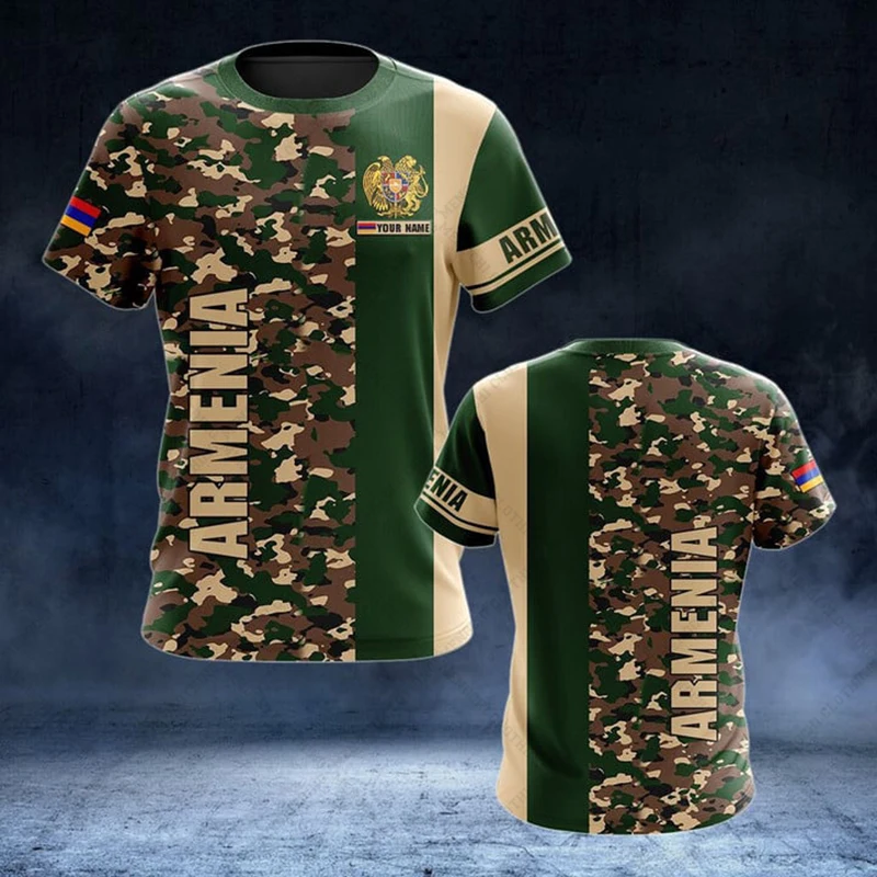 Custom Name Armenia Emblem Camo Graphic T-shirts Men's Fashion Summer Casual O-neck Tees Loose Cool Daily Streetwear Tops