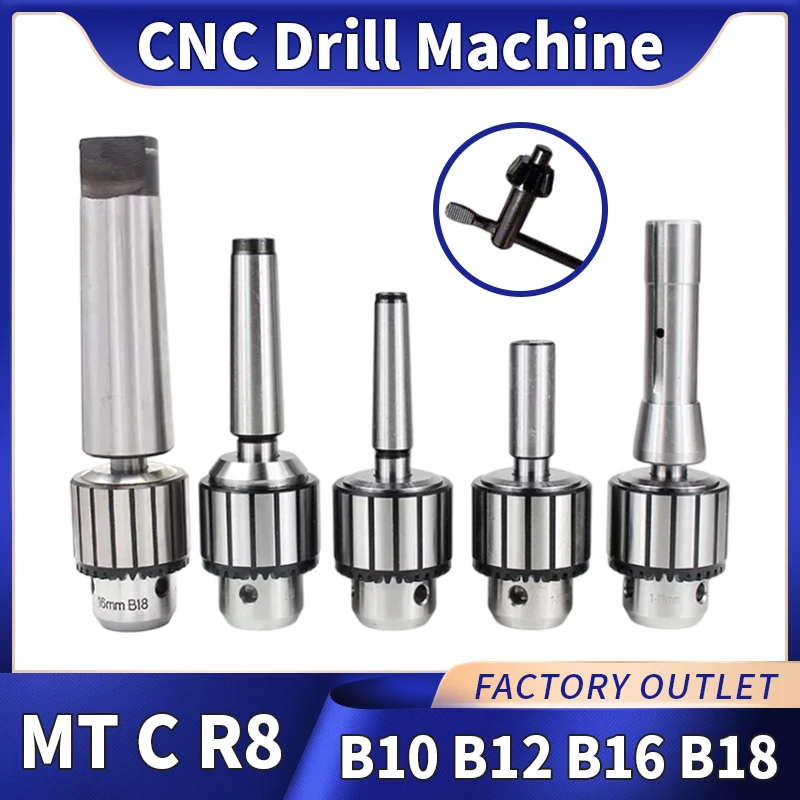 

1 Set Drill Chuck B10 B12 B16 B18 0.6-6/1-10/1-13/3-16/5-20mm Connecting Rod MTA MTB Straight Handle R8 Drill Collet Chuck Set