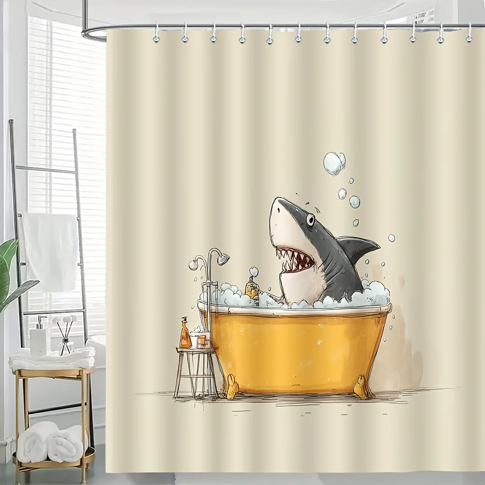 Funny Shark Bath Time Shower Curtain Cute Ocean Animal Bathroom Decor Novelty Shower Curtain