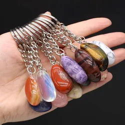 2pc Natural Crystals Stone Keychains Stainless Steel Motorcycle Keychain Pendant Accessory Reiki Crystal KeyChain Handbag Decor