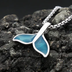 New Fashion Stainless Steel Blue Whale Fish Tail Pendant Necklaces For Men Women Long Chain Choker Necklace Charm Party Jewelry