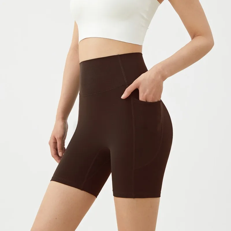 Hochgeschnittene Damen-Sport-Yoga-Shorts Schnelltrocknend Hüftliftend Fitness Laufen Radfahren 3-Punkt Schnelltrocknende Yoga-Shorts Gym-Shorts – Detail 11