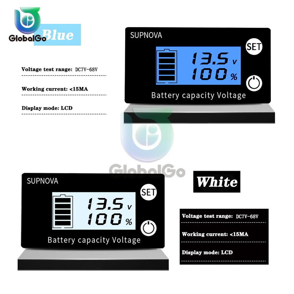 7V-68V LCD Battery Capacity Indicator 3S 4S 5S 7S 10S 13S Voltmeter Temperature Meter 12V 36V 48V Battery Level Indicator