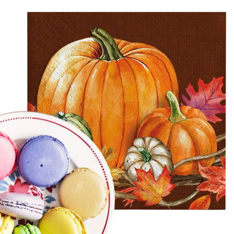 Tissue Paper New Thanksgiving Halloween Pumpkin Colourful Food Grade Printed Tissue Paper 33 Napkins 100pcs