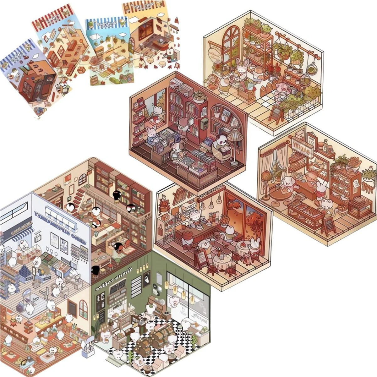 

4 Sets DIY 3D House Stickers, Cute Cartoon Scene Stickers, Fun DIY Stickers Scene Make Your Own Supermarket XY