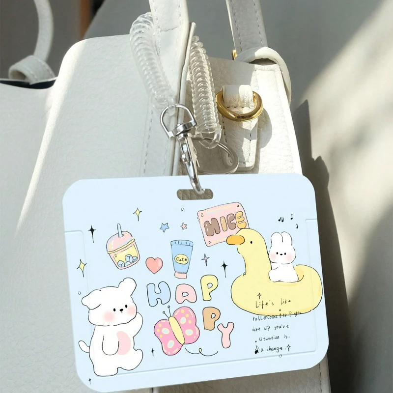 Creative Design Holder, Ins Design Cartoon Student Id Card Holder, with Stretchable Spring Rope for Meal Card, Bus/Metro Card