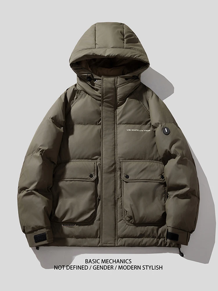 

Новая зимняя мужская утепленная рабочая куртка-пуховик для активного отдыха, ветрозащитная, морозостойкая, с капюшоном, белая, молодежная, модная