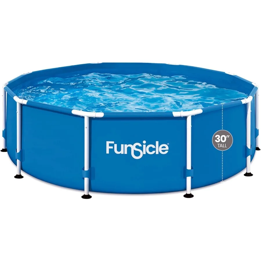 Juego de piscina redonda sobre el suelo de 10' x 30 con bomba de filtro SkimmerPlus 2 en 1, fácil instalación para diversión en el patio trasero, perfecto para el verano