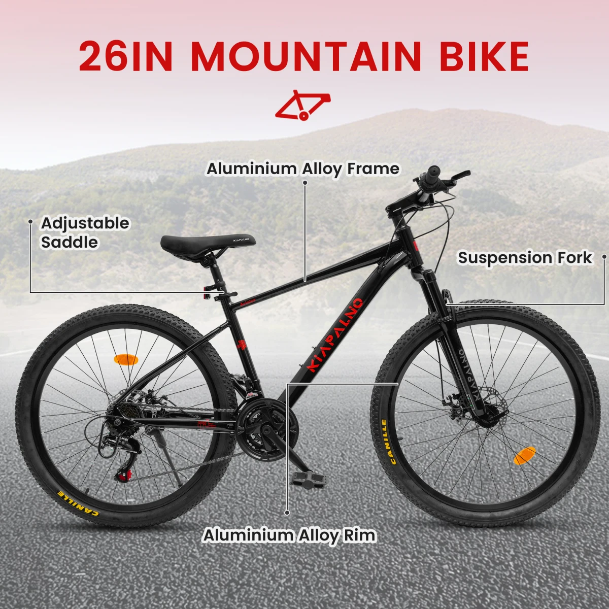 Commuting On Road Bike - A26472B ECARPAT 21速マウンテンバイク、24/26インチ大人用マウンテン自転車、フロントサスペンション付き、スチールフレーム、ディスクブレーキ、オフロードMTB、男性、女性、ティーンエイジャー向け、通勤＆トレイルライディングバイク、オンサイト販売