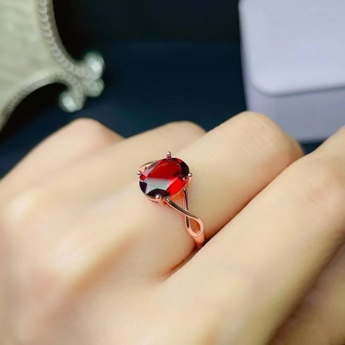 

Classic 925 Silver Gemstone Ring for Daily Wear 8mm*10mm Natural Garnet Ring Sterling Silver Garnet Jewelry