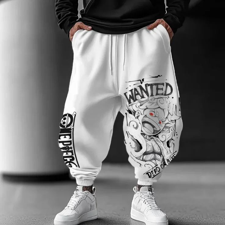 Długie spodnie polarowe z nadrukiem postaci z One Piece dla mężczyzn i kobiet, idealne na jesień i zimę, do noszenia sportowego i na co dzień.