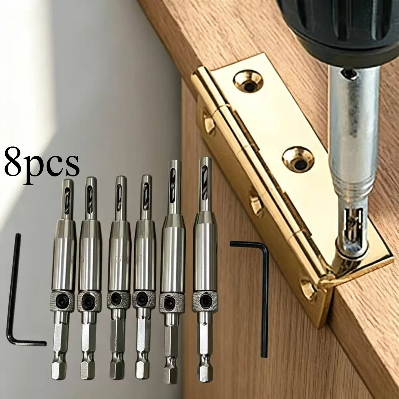 8pcs Self-Centering Hinge Drill Bit Set - High-Quality for Effortless, Precise Woodworking - Quick Install And Perfect Alignment